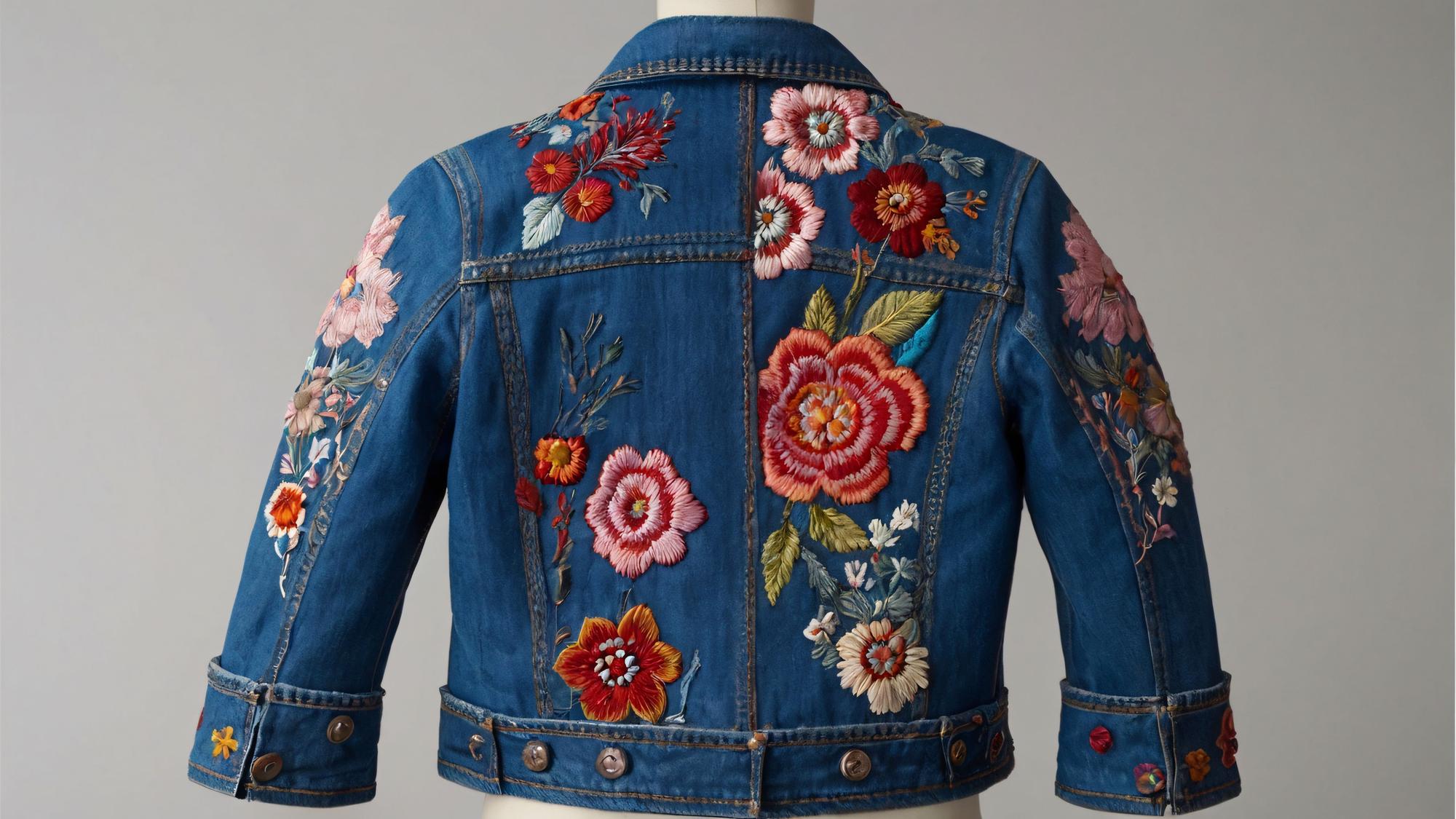 Nakışla işlenmiş denim ceket
